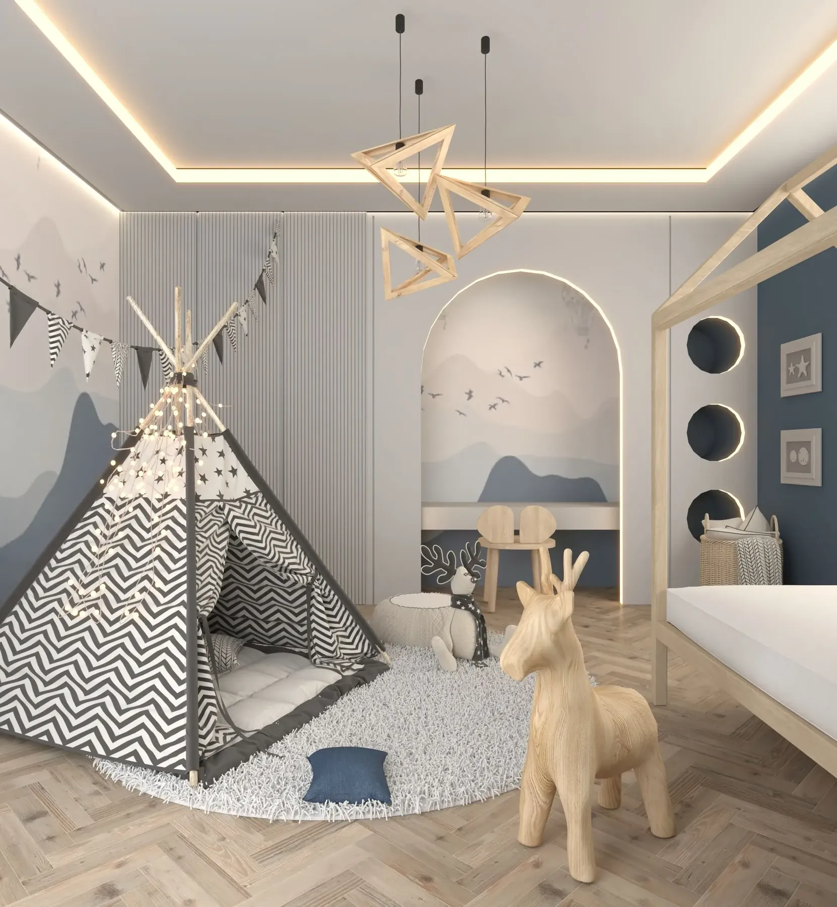 3D-Rendering eines Kinderzimmers